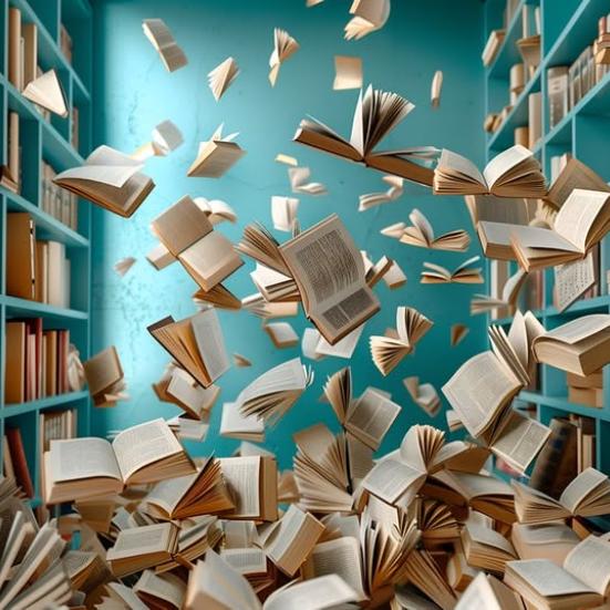 billede af bøger der flyver ned fra reoler