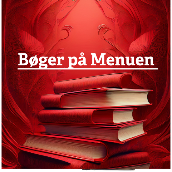 billede af af røde bøger på en rød baggrund