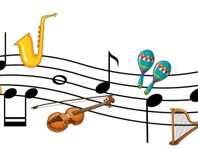billede af nodelinje med instrumenter på stregerne