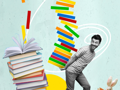 billede af mænd der bærer store bunker bøger 