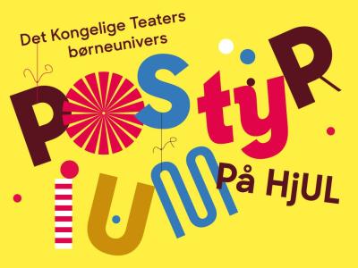 Billedet forestiller Det Kongelige Teaters gule plakat Postyrium på hjul