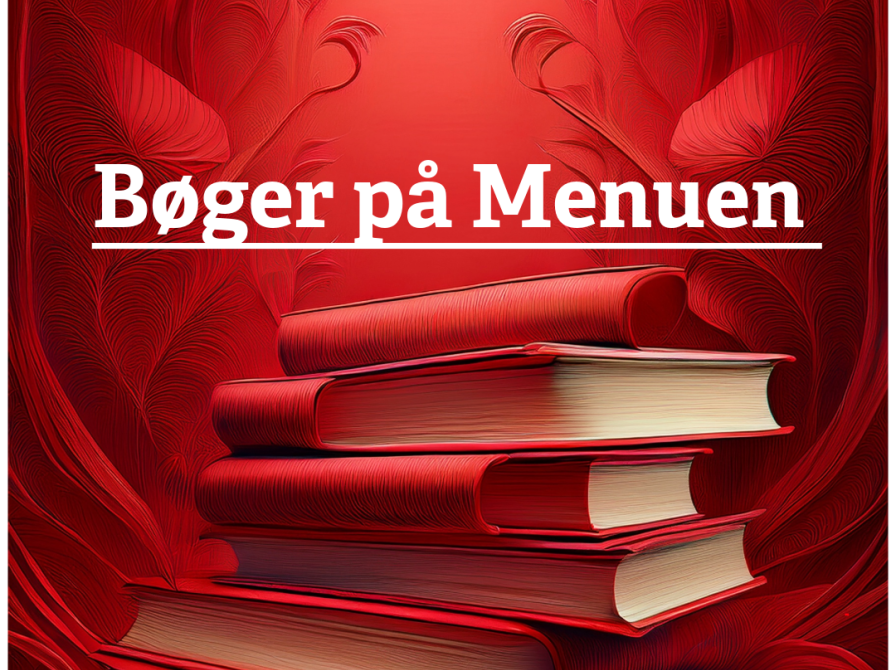 billede af af røde bøger på en rød baggrund